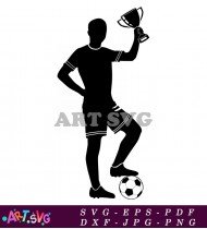 Soccer Player Holds Trophy Cup SVG