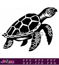 Black And White Sea Turtle Silhouette SVG