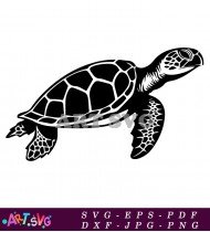 Sea Turtle Silhouette In Black And White SVG 1