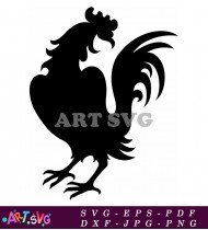 Black Silhouette Of A Rooster In A Farm SVG