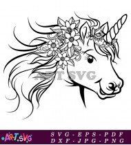 Beautiful Black And White Unicorn Head Illustration SVG