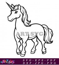 Black And White Cute Unicorn Clipart Outline SVG