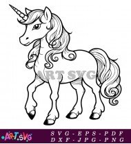 Unicorn Coloring Page For Kids Printable Cartoon SVG