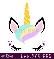 Colorful Unicorn With Rainbow Horn Cartoon SVG