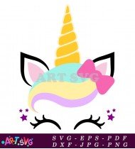 Cartoon Image Of Unicorn With Yellow Horn SVG