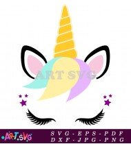 Cartoon Image Of Unicorn With Pink Eyelashes SVG