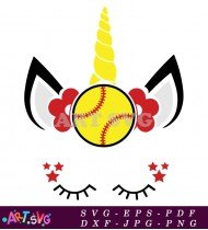 Unicorn With Baseball And Red Flower SVG