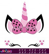 Unicorn Birthday Girl Bow Pink Polka Dots SVG 2