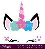 Cute Unicorn Face With Floral Design SVG