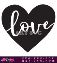 Black Heart With Cursive Love Typography Design SVG