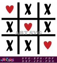 XOXO Tic Tac Toe Design with Hearts SVG 1