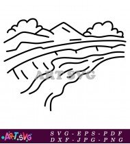 Simple Mountain River Landscape Drawing SVG