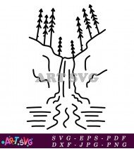 Waterfall Cliff Mountain Line Art Minimalist Vector Illustration SVG