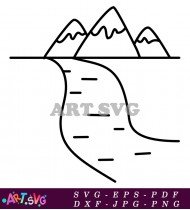 Mountain Range With River Lake Line Art Simple SVG