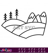 Rolling Hills Mountain Line Art Illustration Vector SVG