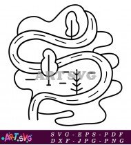 River Loop Through Landscape Line Drawing SVG