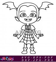 Cute Cartoon Vampire Girl With Bat Wings Coloring Page SVG