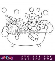 Cute Vampire Girl Cartoon Character In Bath Coloring Page SVG