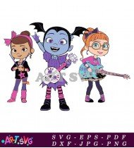 Cartoon Vampire Girl And Friends With Guitars SVG