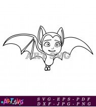 Cartoon Bat With Open Wings Coloring Page SVG