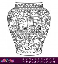 Vintage Floral Vase With Intricate Pattern SVG