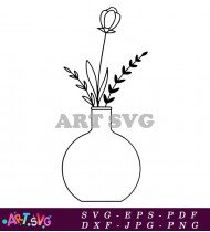 Black And White Silhouette Of Simple Vase With Flowers SVG