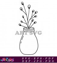 Simple Black And White Vase With Small Flower SVG