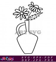 Simple Black And White Vase With Daisies SVG