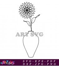 Simple Flower Vase Drawing Clipart Black And White SVG