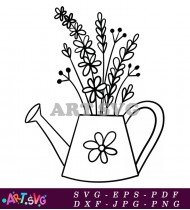 Flower Watering Can Clip Art Black And White SVG