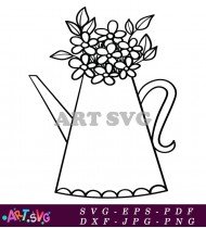 Flowers In A Teapot Illustration Black White SVG