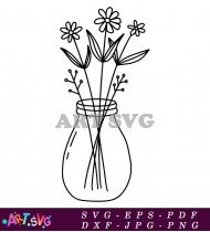 Vintage Black And White Flower Vase Illustration SVG