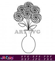 Black And White Line Art Flower Vase Design SVG