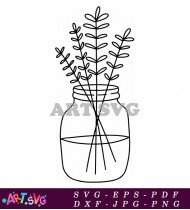 Outline Black And White Flower Vase Art SVG