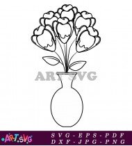 Hand Drawn Black And White Flower Vase SVG