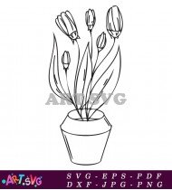 Simple Line Drawing Of Tulips In A Vase SVG