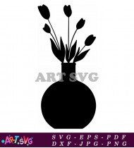 Hand Drawn Black and White Flower Vase SVG