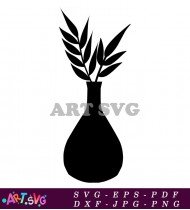 Simple Flower Vase Silhouette with Leaves SVG