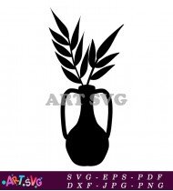 Minimalist Flower Vase Silhouette with Leaves SVG