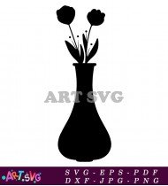 Simple Silhouette Of A Black Vase With Flowers SVG