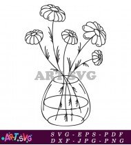 Flowers In Glass Vase With Fine Line Details SVG