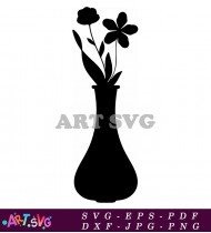 Silhouette Flower Vase Clipart Black White SVG