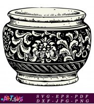 Hand Drawn Floral Design on Pottery Vase SVG