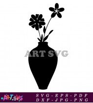 Vase And Flowers Black And White SVG