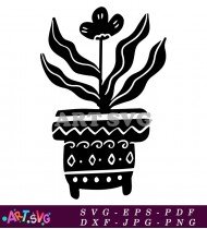 Simple Black And White Flowerpot Drawing SVG