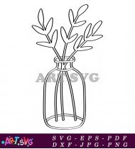 Vase With Sprig Of Flowers Outline Illustration SVG