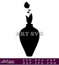 Black and White Flower Vase Silhouette Illustration Clipart SVG