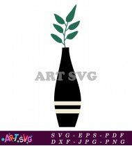 Striped Pot With Green Plant Drawing SVG