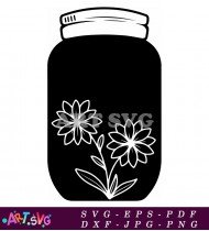 Simple Black Jar Flower Outline Clipart SVG