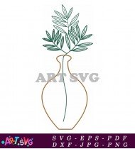 Elegant Brown Vase With Green Floral Design SVG